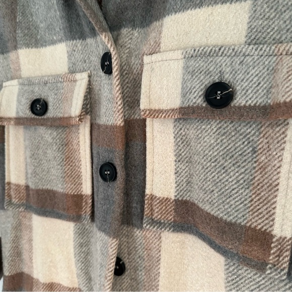 Grey Tan Plaid Checkered Shacket - Picture 5 of 14